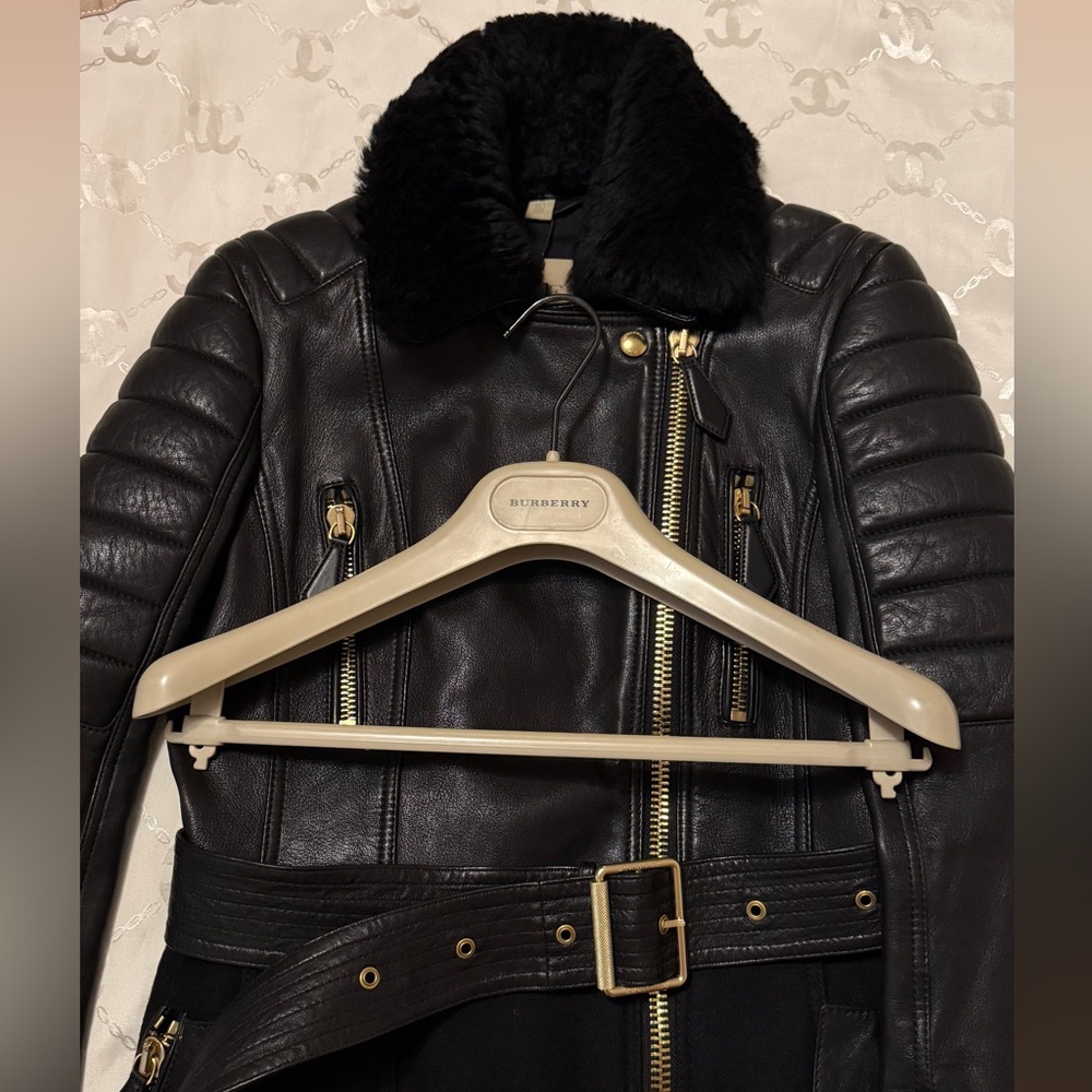 Burberry Brit Black Leather Moto Coat – Size 2/XS - Picture 7 of 13